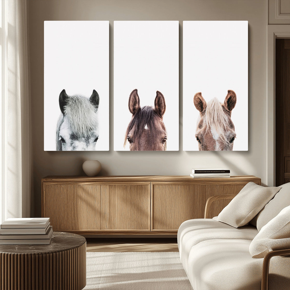 Horse Wall Art - Minimalist Horse Triptych Wall Art – Modern