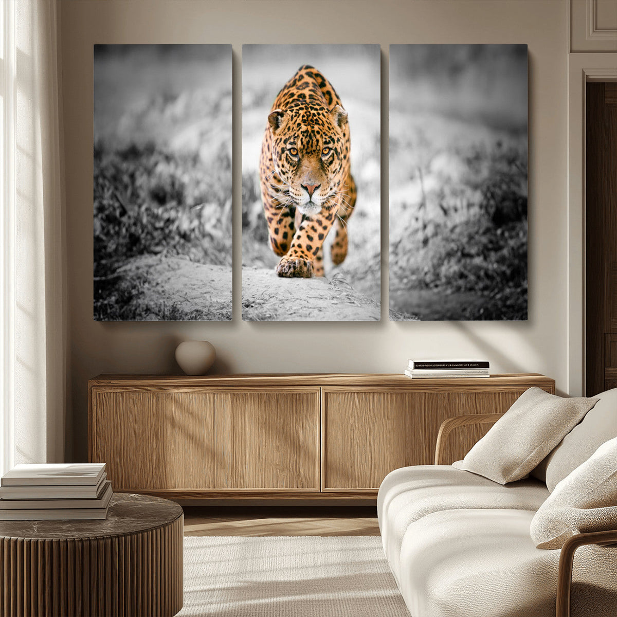Jaguar Wall Art Canvas Print - Majestic Big Cat in Focused