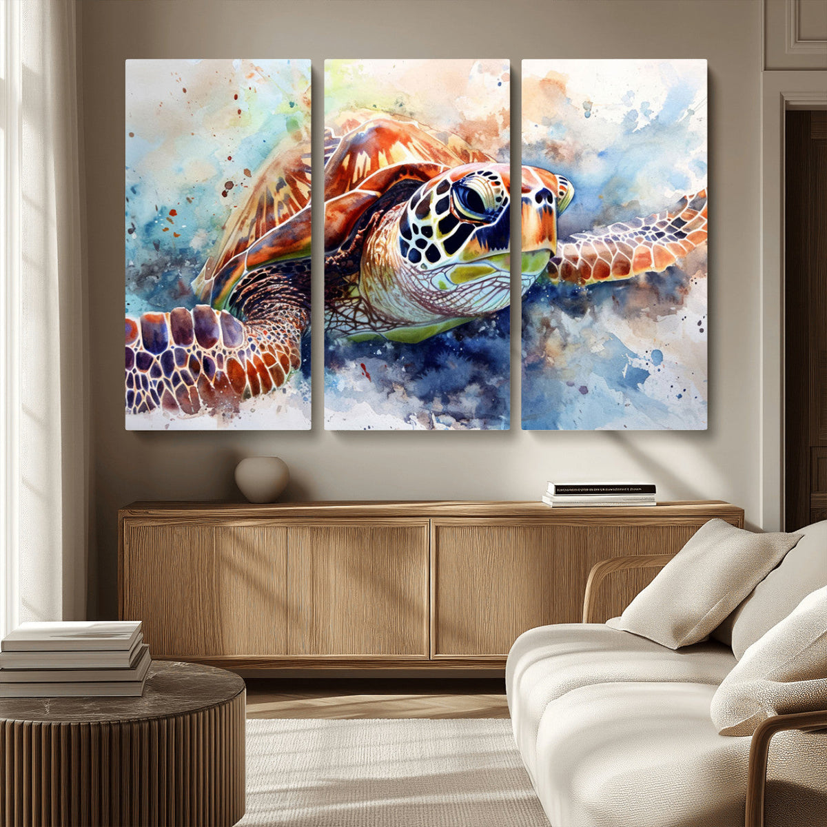 Watercolor Sea Turtle Wall Art Canvas Print - Vibrant Ocean