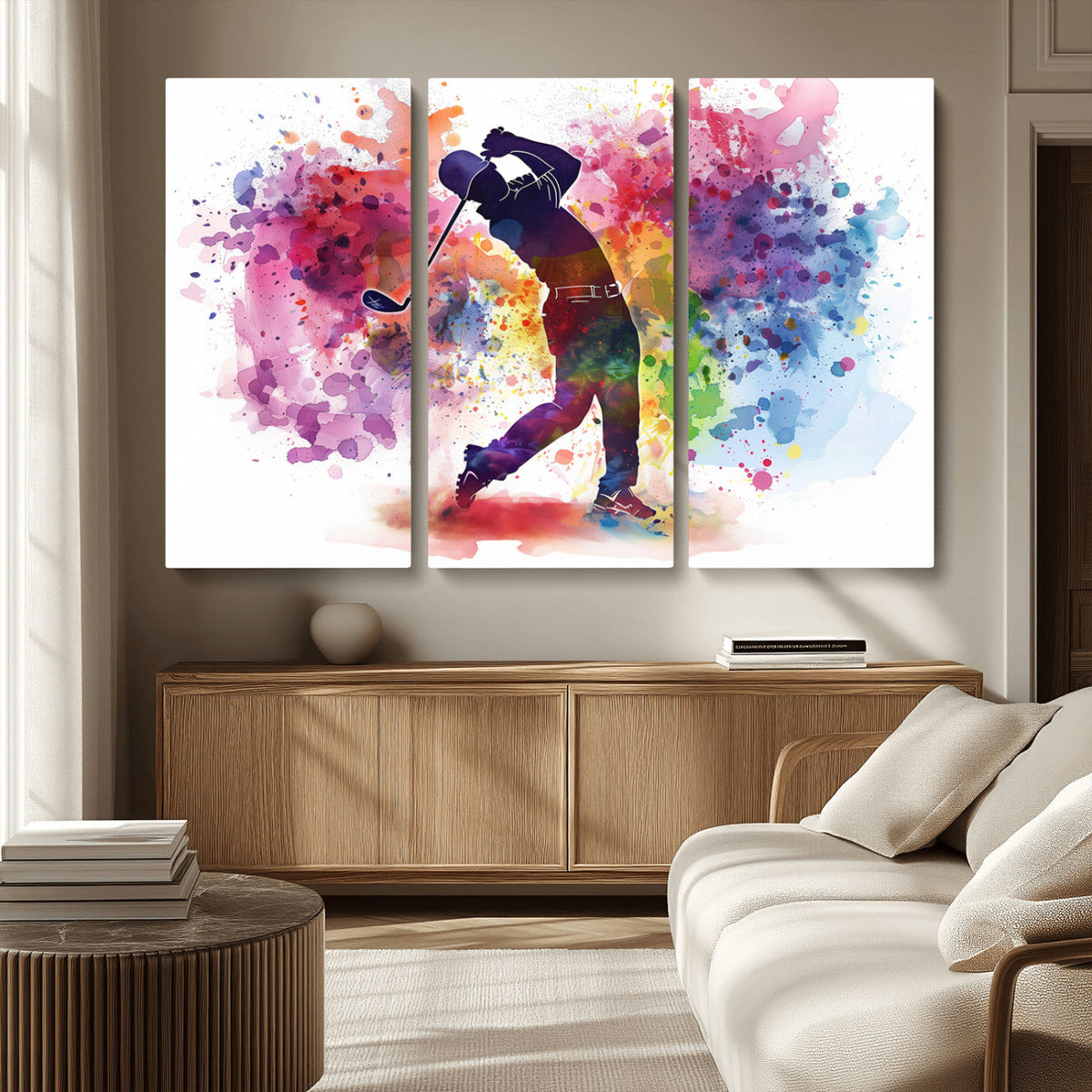 Colorful Golfer Swing Wall Art Canvas Print - Ready to Hang,