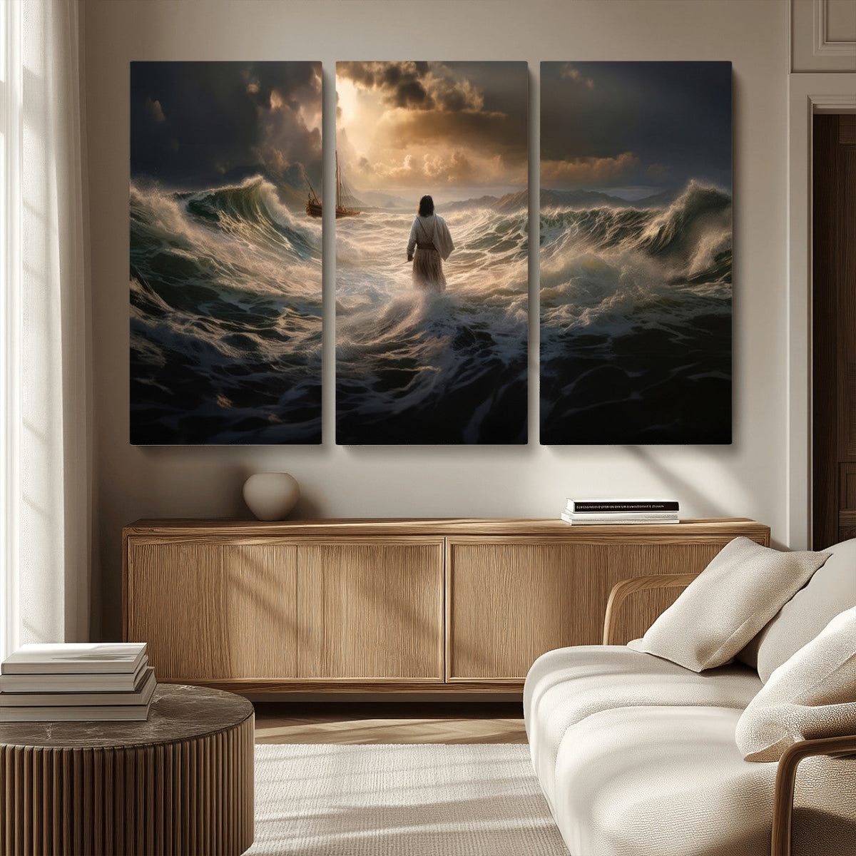 Jesus Walking on Water Wall Art Canvas Print - Religious