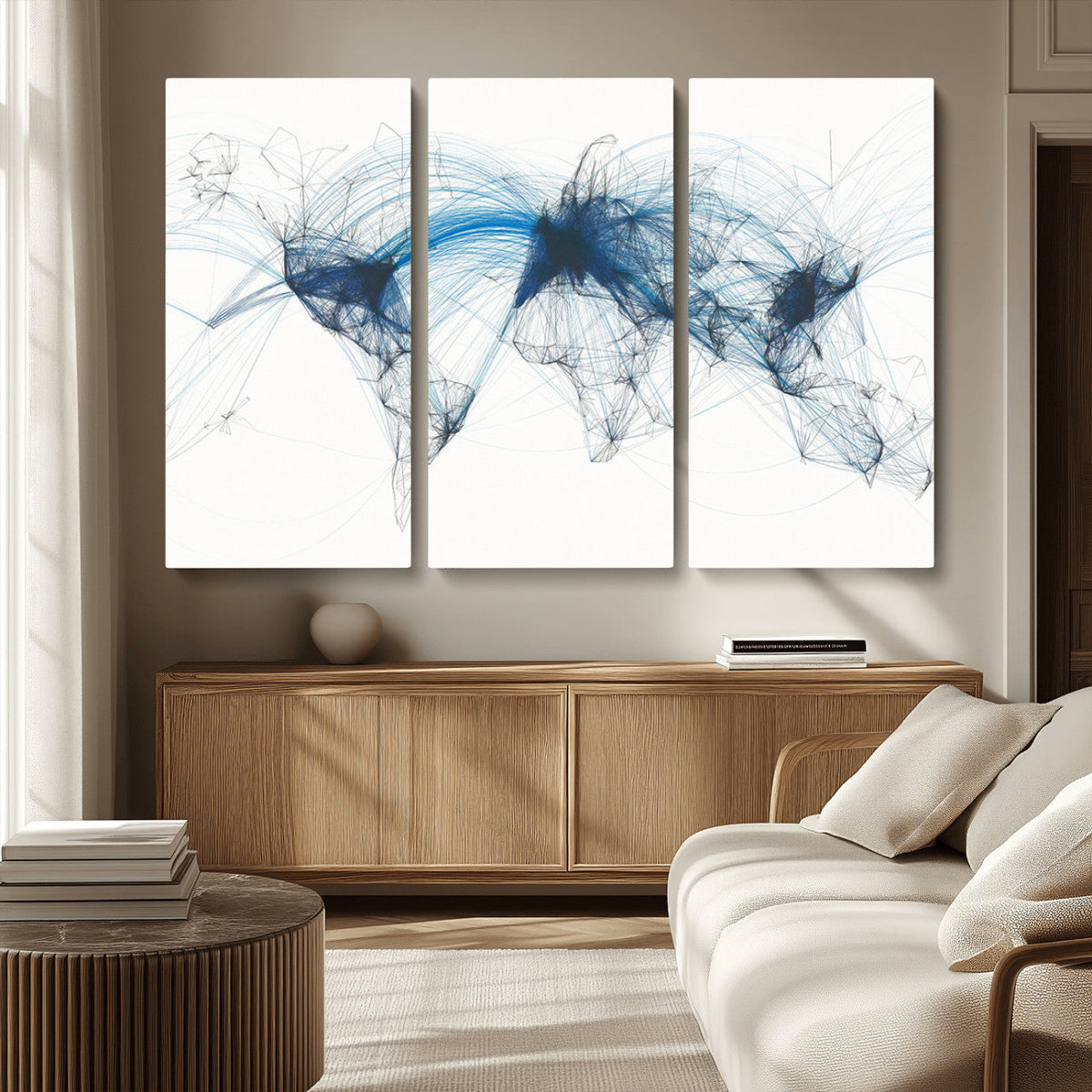 Flight Route Map Wall Art Canvas Print, Abstract Air Traffic