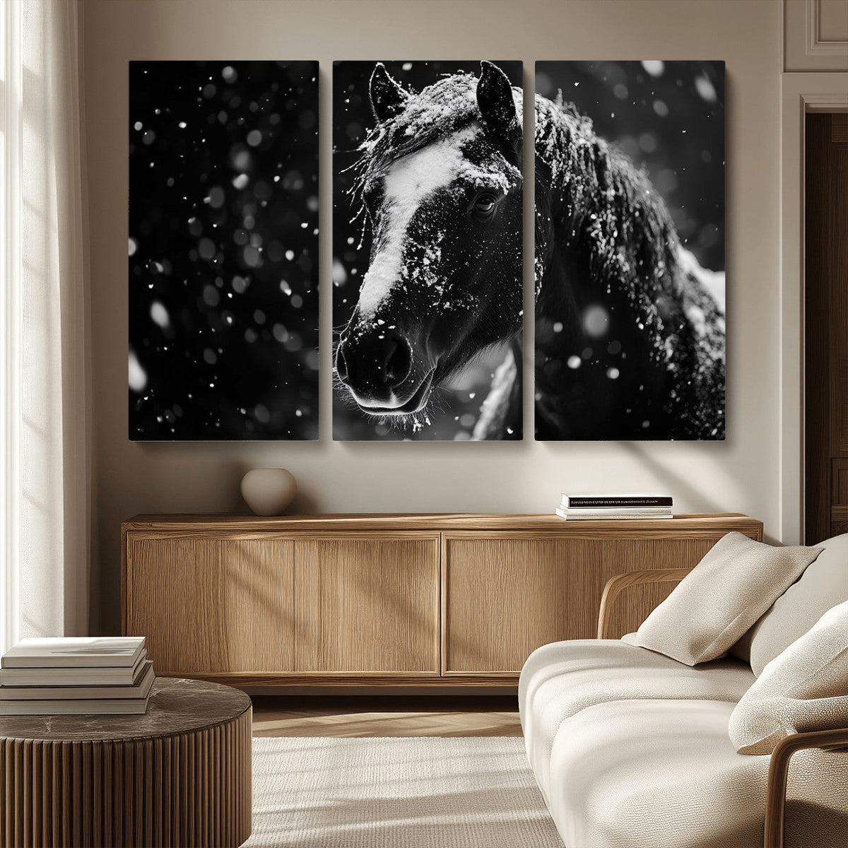 Winter Horse Wall Art | Black and White Horse Print | Ready