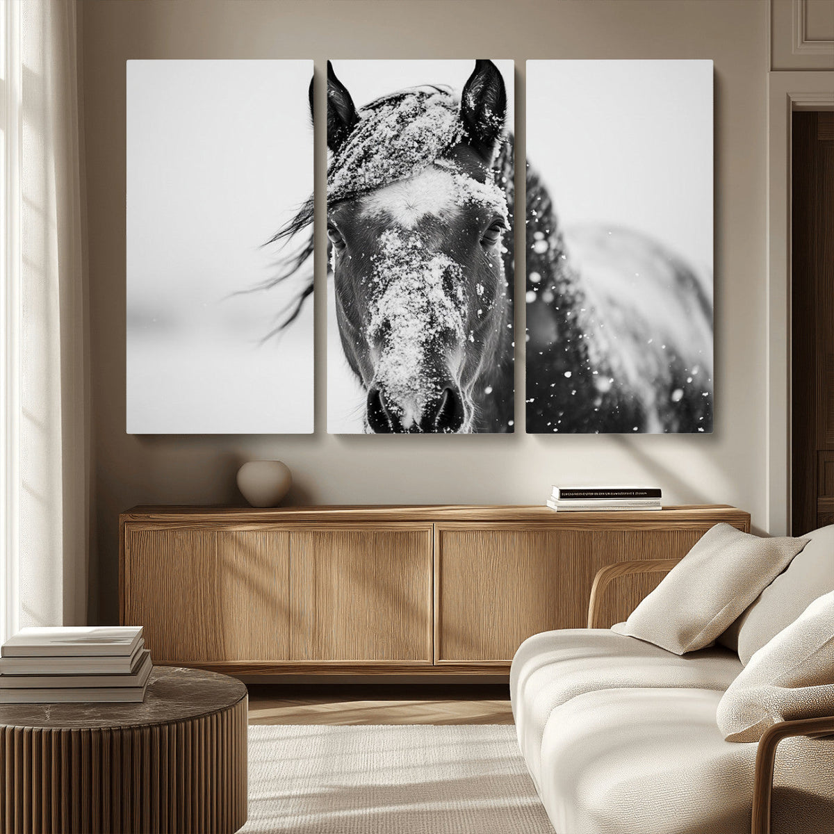 Western Wall Art | Black and White Winter Horse Wall Art |