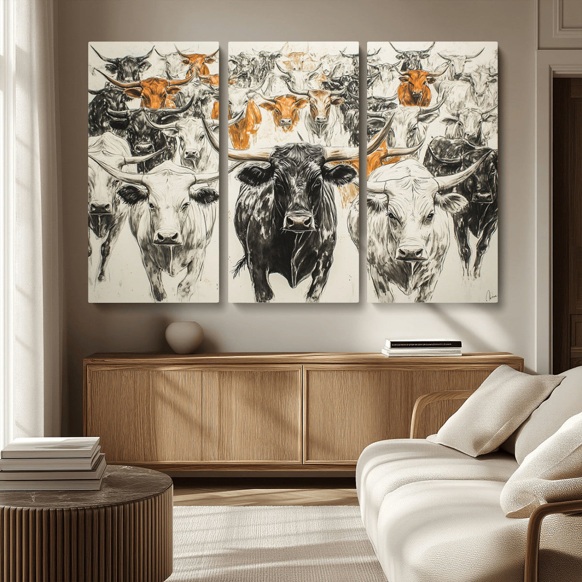 Texas Longhorn Wall Art Canvas Print – Herd Abstract Cow