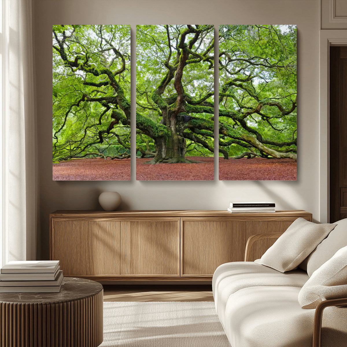 Framed Angel Oak Tree Wall Art - 3-Panel Canvas Prints,