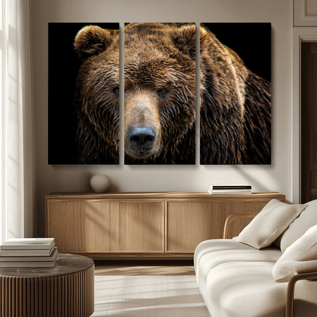 Grizzly Brown Bear Canvas Wall Art, Wildlife Animal Canvas