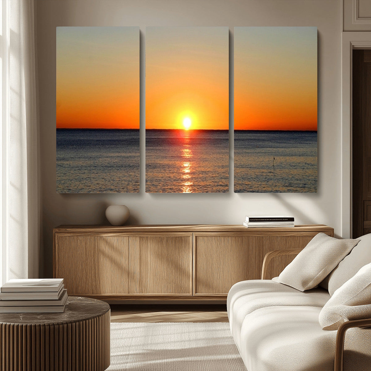 Golden Horizon Sunset Over Ocean Wall Art Canvas Print –
