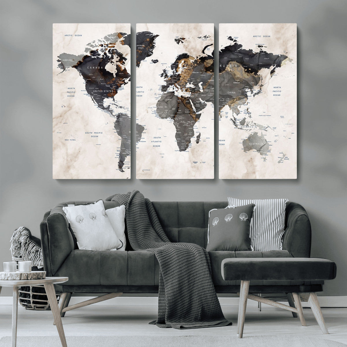Abstract Map Printing - Modern World Map Canvas Wall Art for