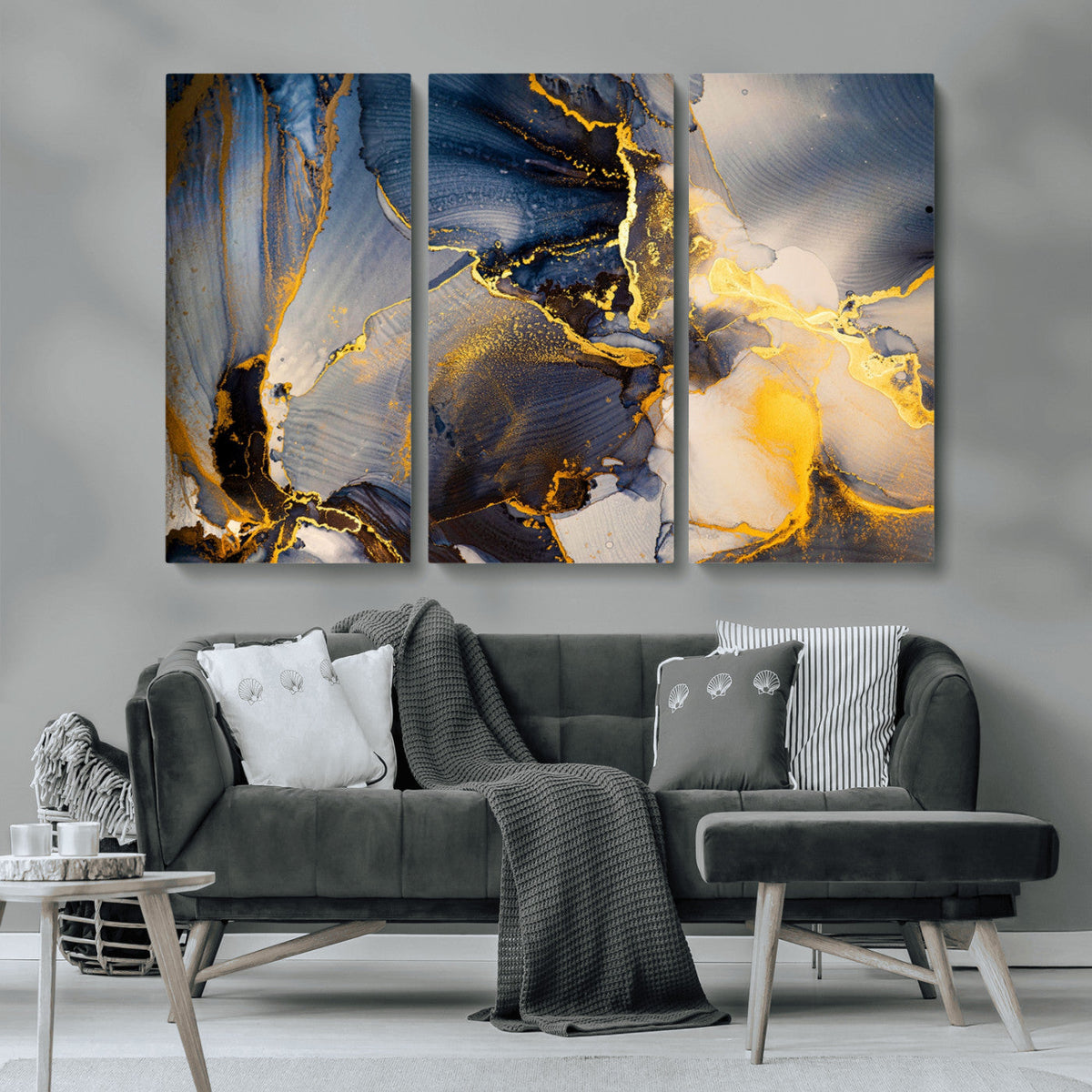 Large Abstract Wall Art Print - Gold and Blue Abstract
