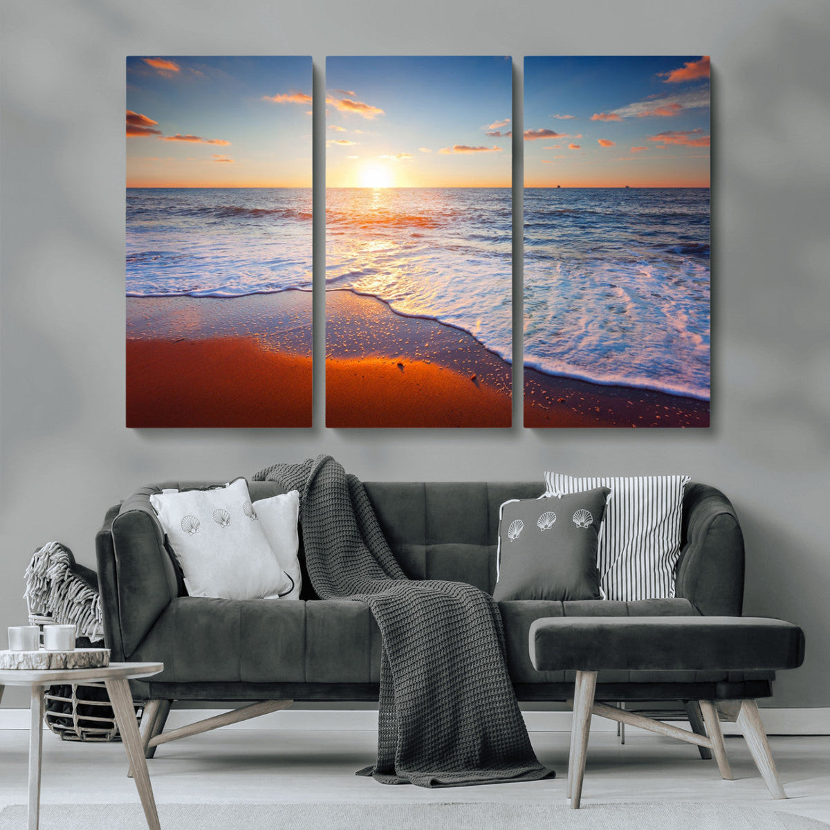 Tropical Ocean Sunset Wall Art Canvas Print, Golden Beach