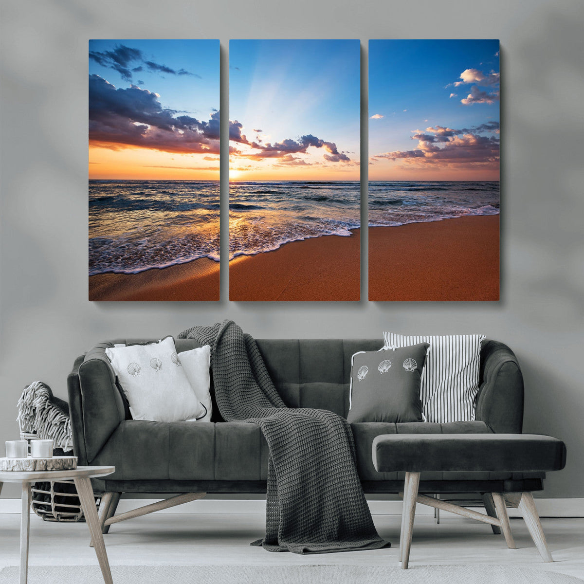 Serene Ocean Sunset Canvas Print, Golden Hour Beach Wall