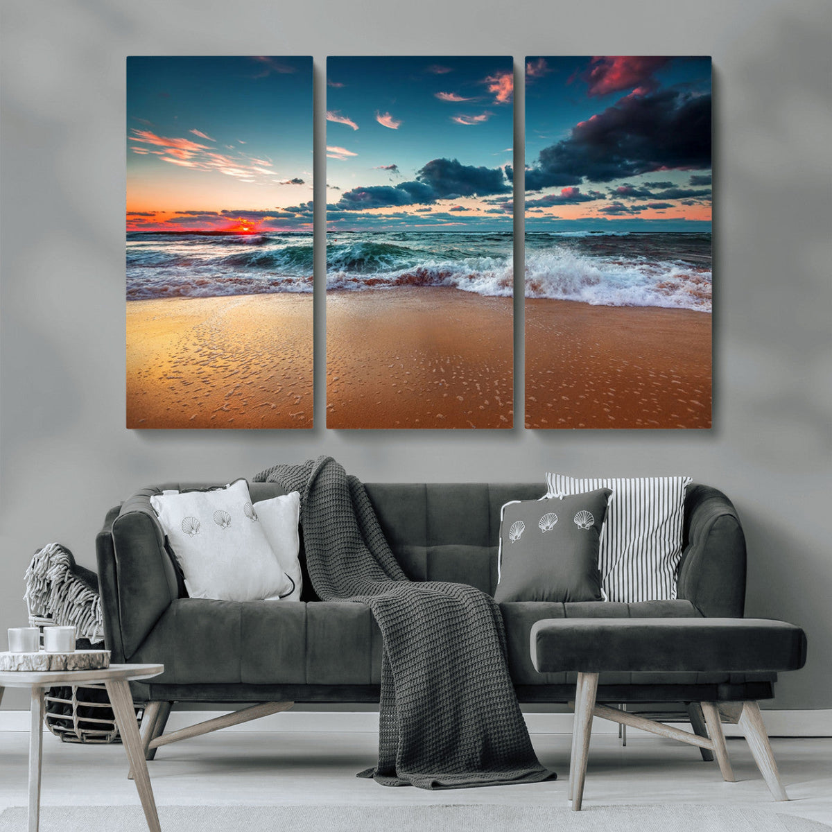 Sunset on Beach Wall Art Ocean Beach Canvas Print