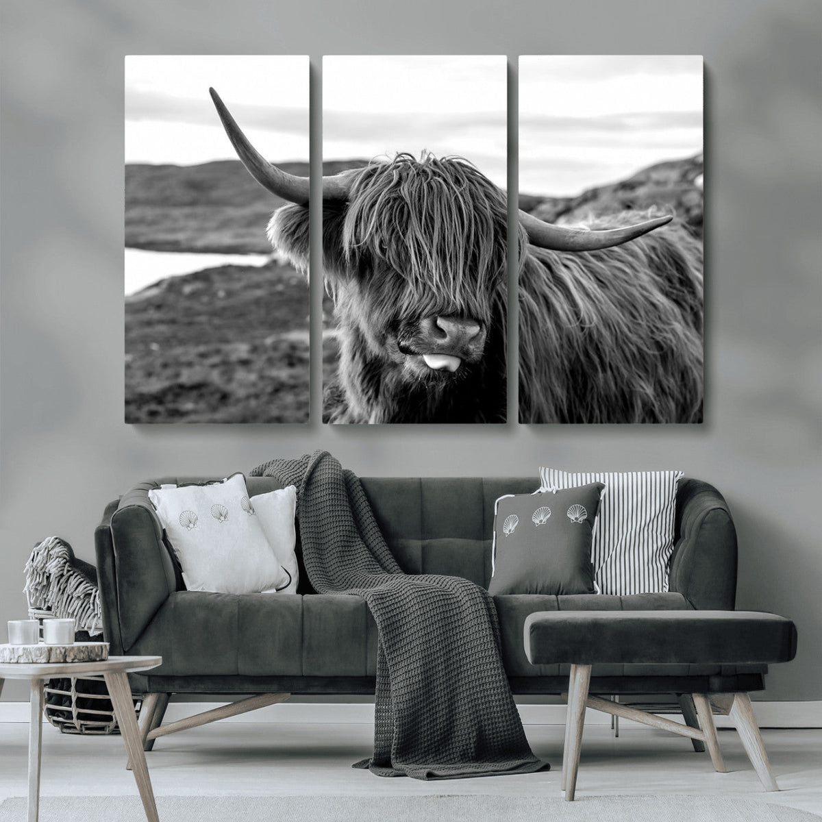 Longhorn Steer Canvas Print Wall Art, Highland Cow Canvas