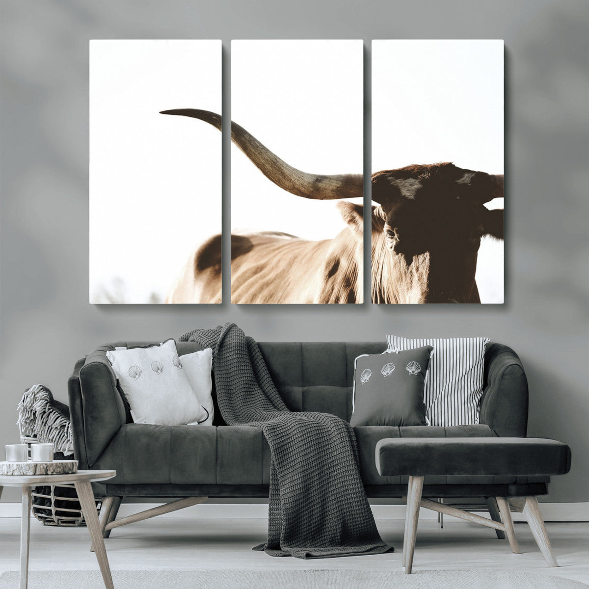Texas Longhorn Wall Art Canvas Print | 3-Panel Large