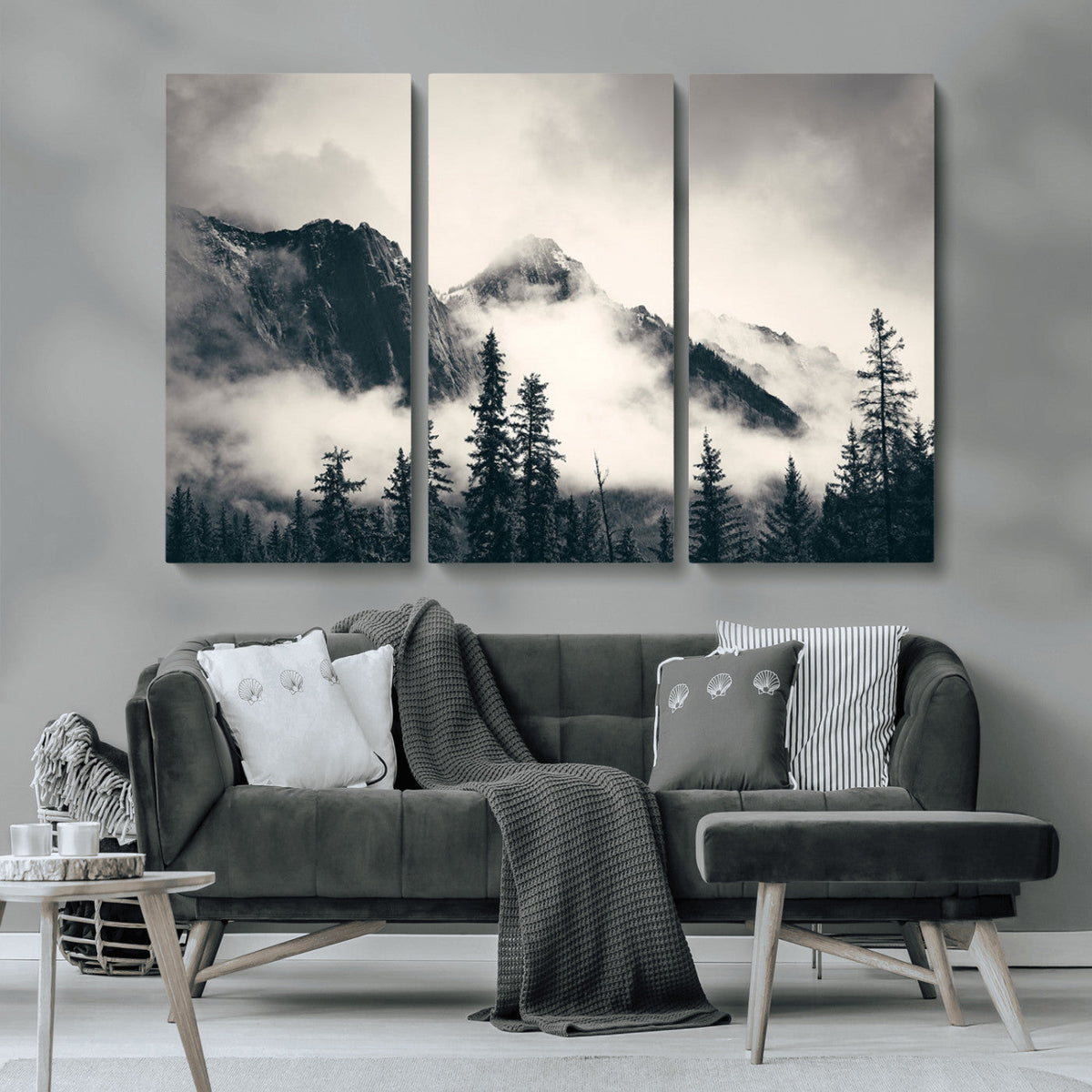 Large Foggy Mountain Forest Wall Art Canvas Print | Misty