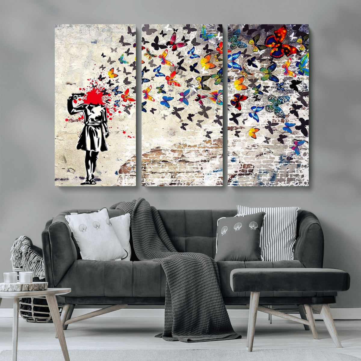 Banksy Art Butterfly Girl Explosion Canvas Art – Vibrant