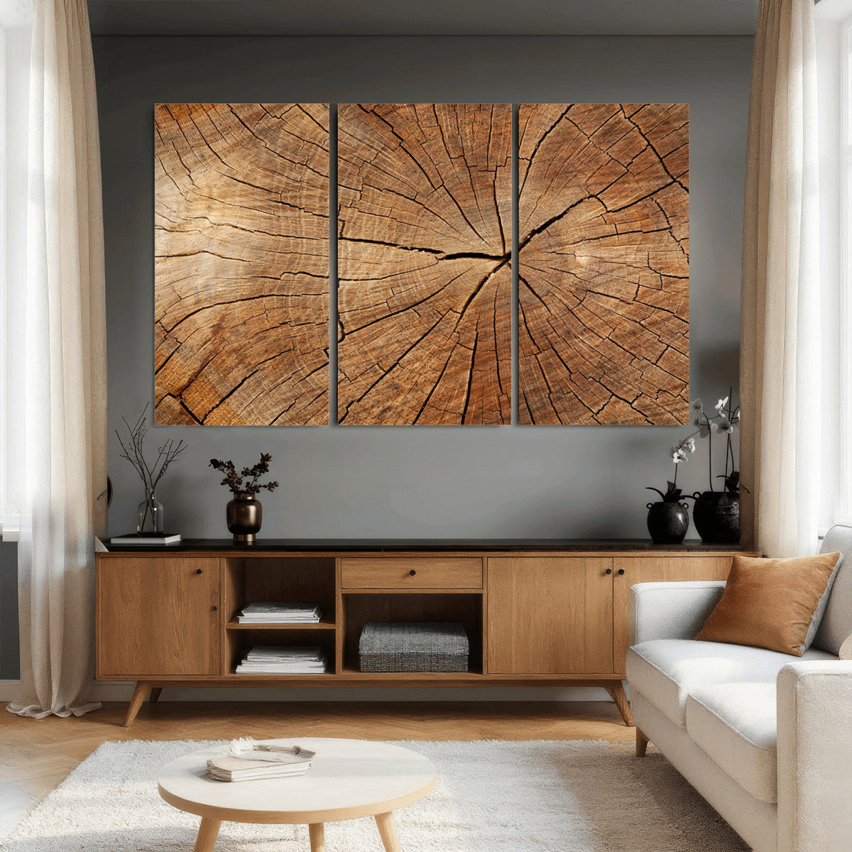 Tree Ring Canvas Art, Rustic Wood Grain Wall Art, Tree Slice