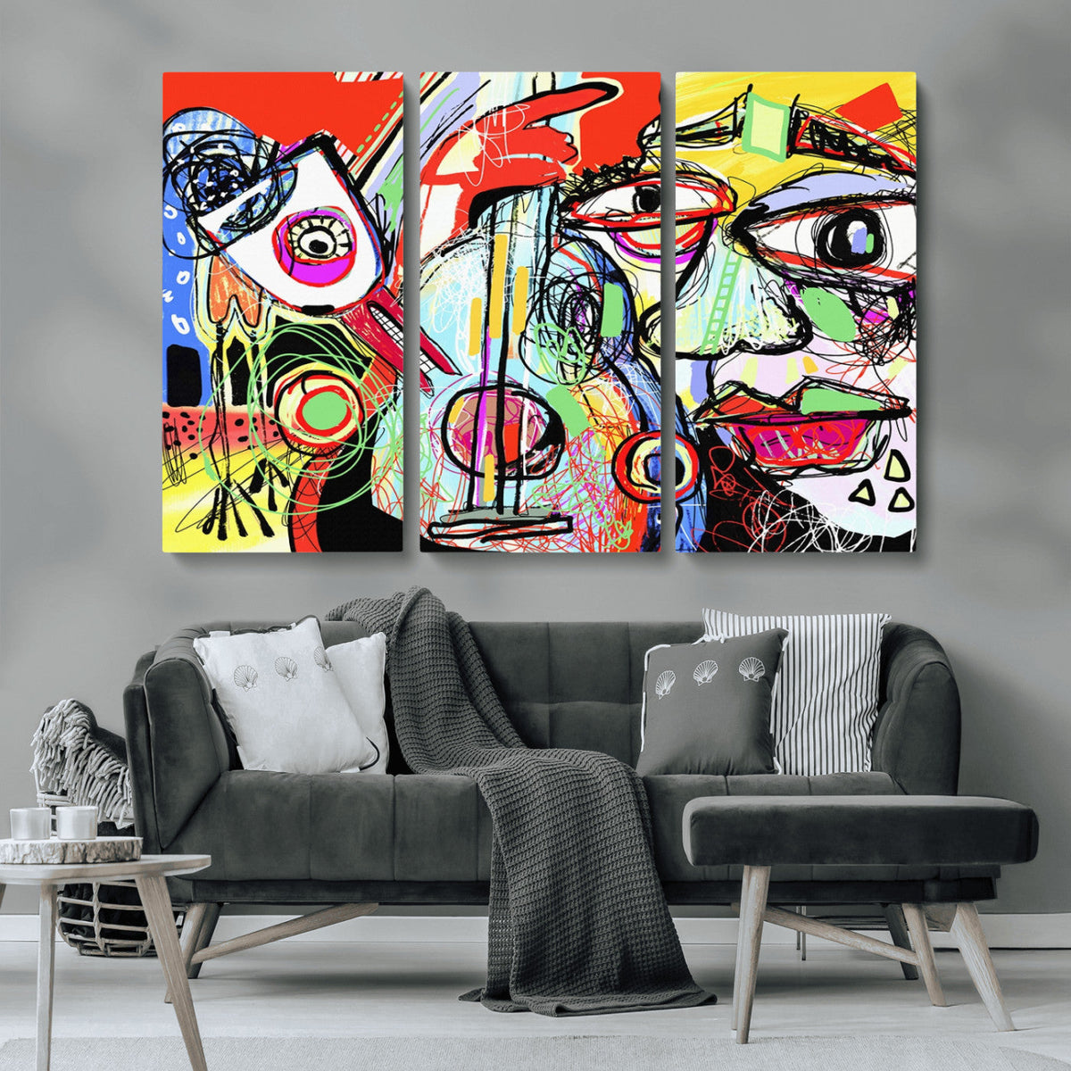Picasso Style Art Abstract Canvas Wall Art Print , Colorful