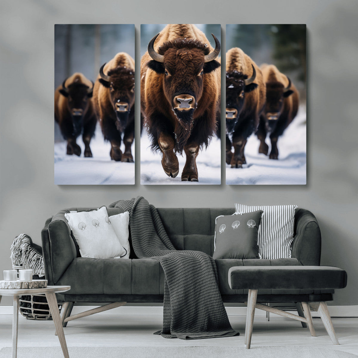 Buffalo Wall Art Canvas Print, American Bison Herd Wall Art