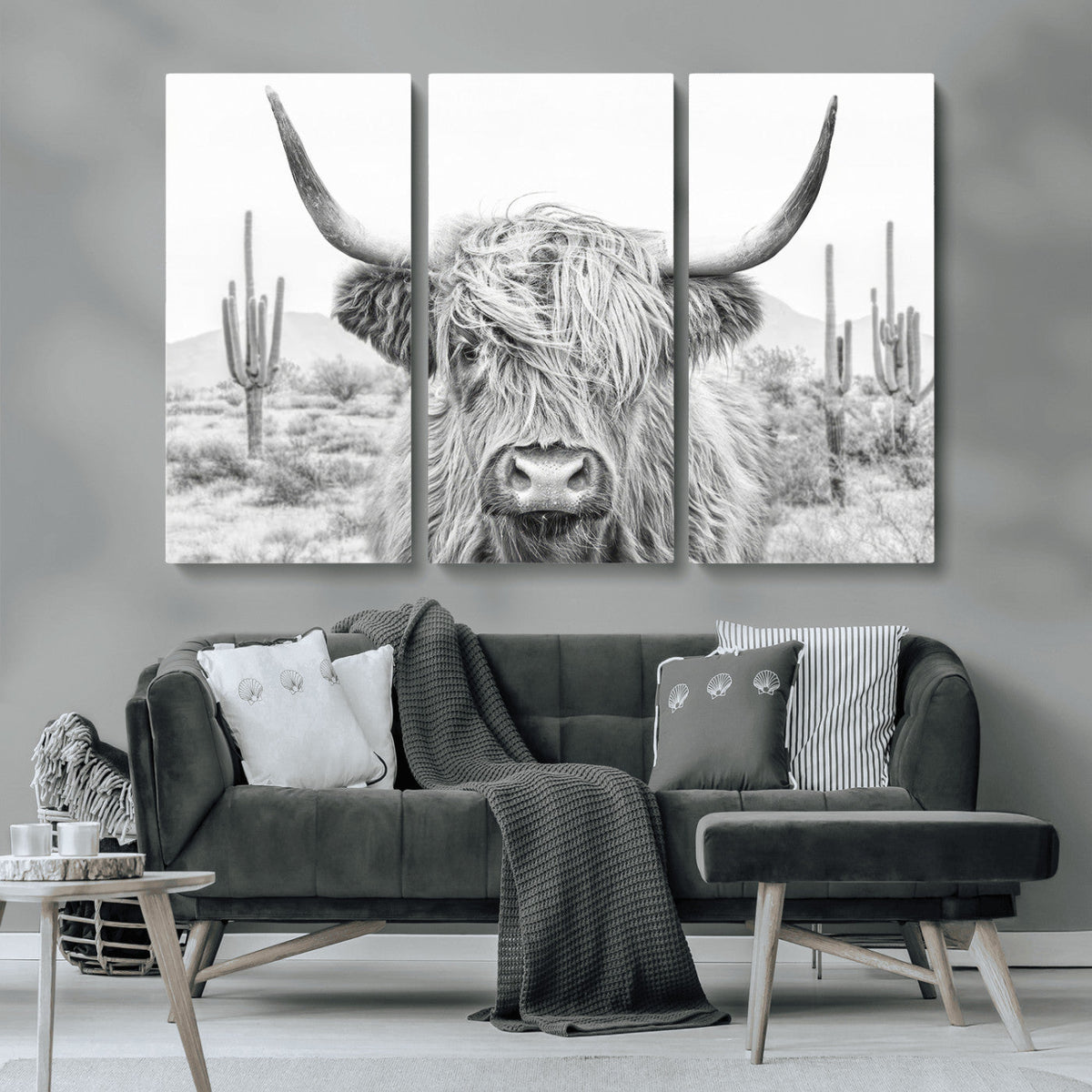 Rustic Charm | Cow Longhorn Black White Bighorn Wall Art