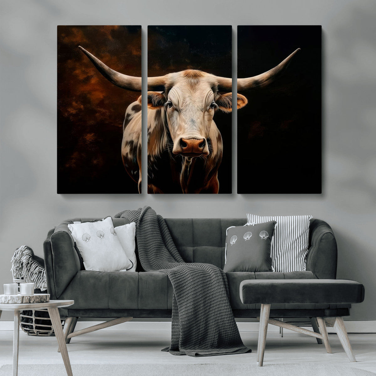 Texas Longhorn Wall Art | 3-Panel Large Texas Longhorn