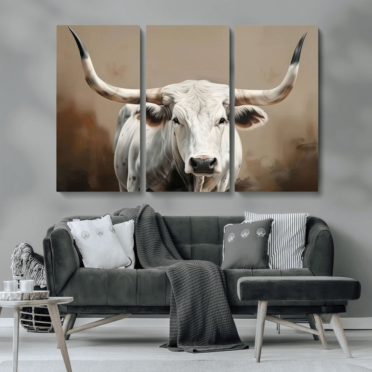 White Longhorn Bull Wall Art Canvas Print – Framed and Ready