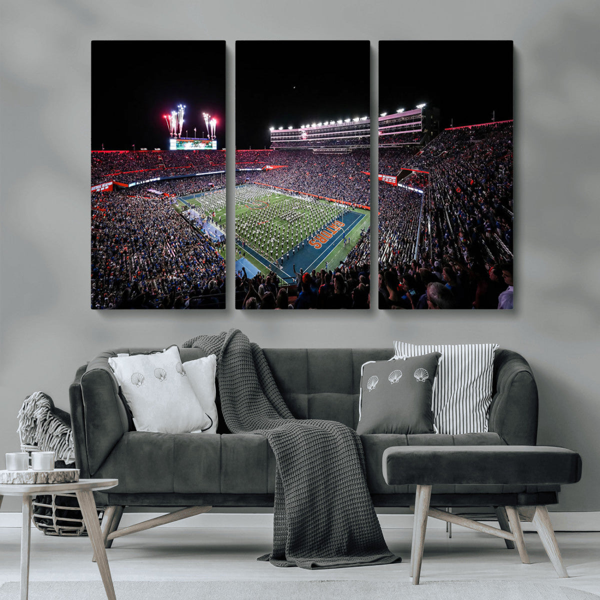Ben Hill Griffin Stadium Night Game Triple Canvas Wall Art -