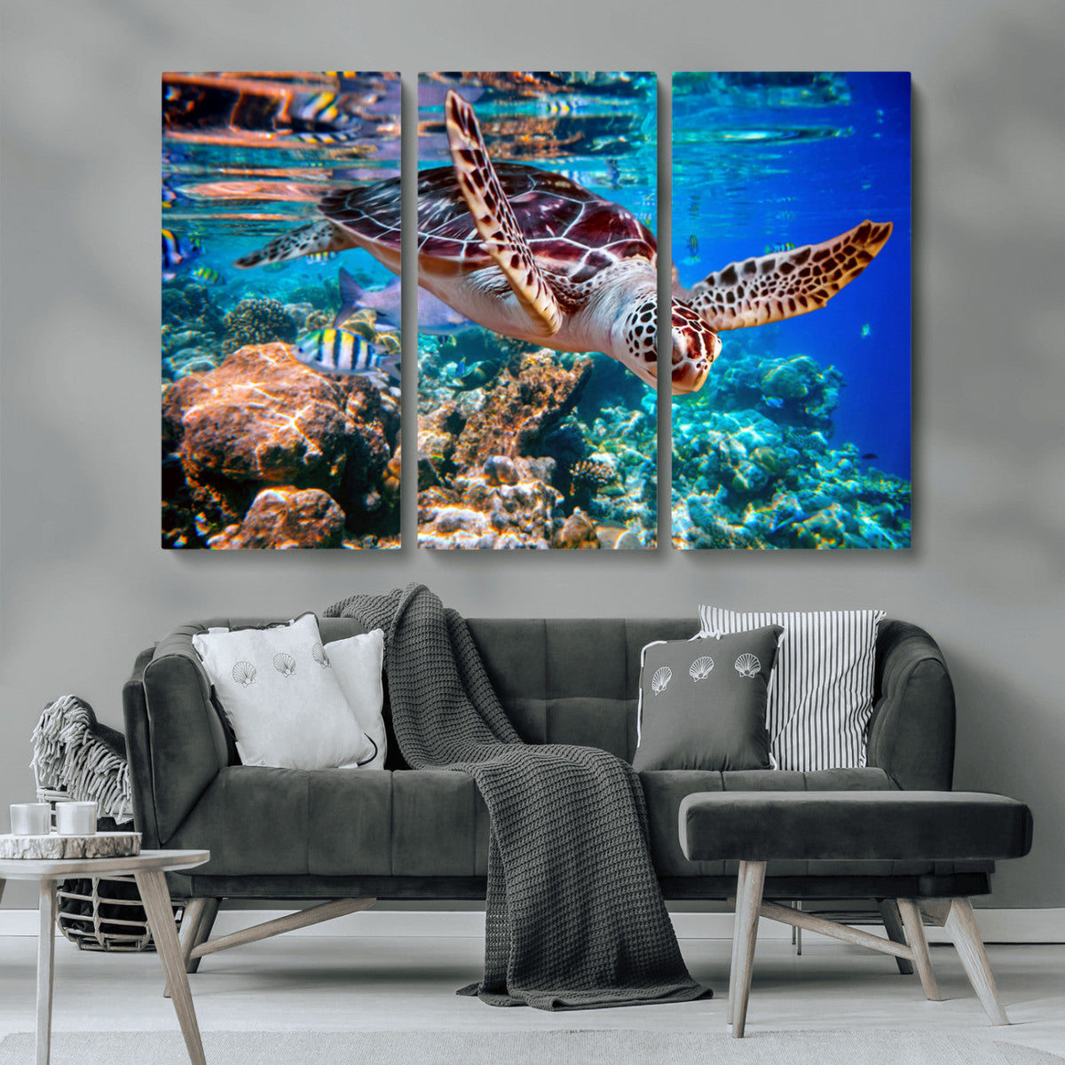 Underwater Coral Reef Sea Turtle Wall Art Canvas Print,