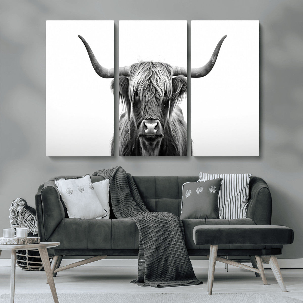 Highland Wall Art Canvas Print – Minimalist Black and White
