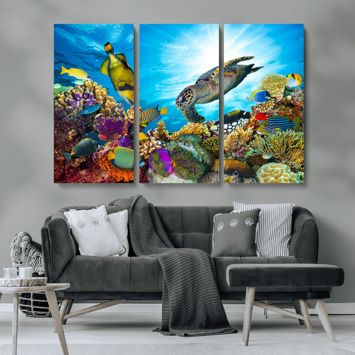 Colorful Coral Reef and Sea Life Turtle Canvas Print,