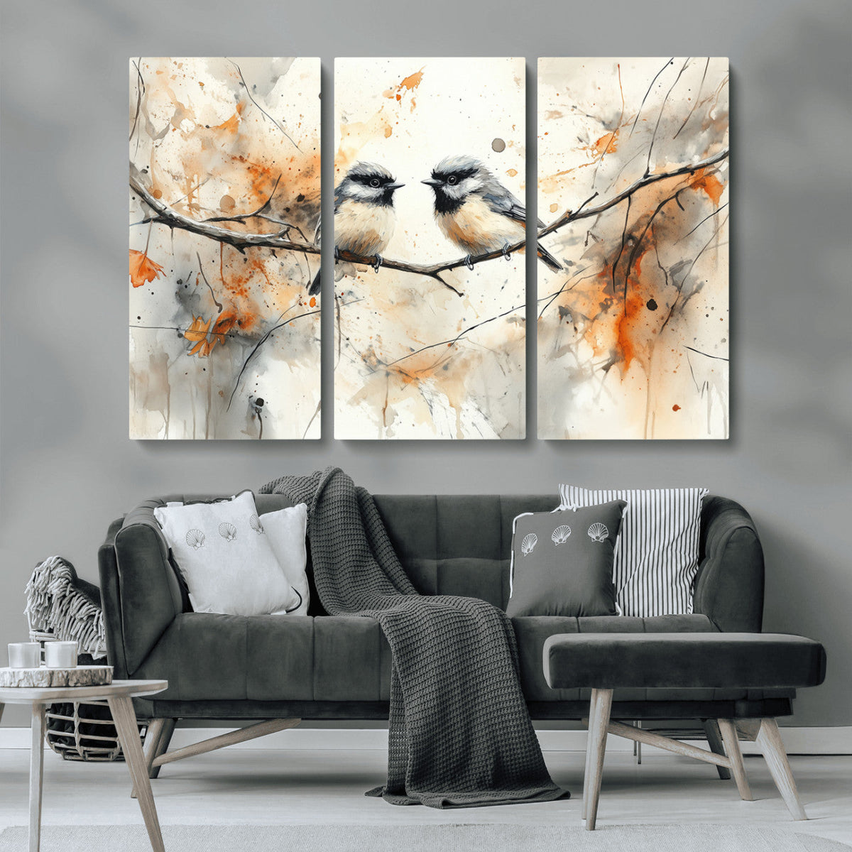 Abstract Watercolor Chickadee Bird Canvas Wall Art Print -