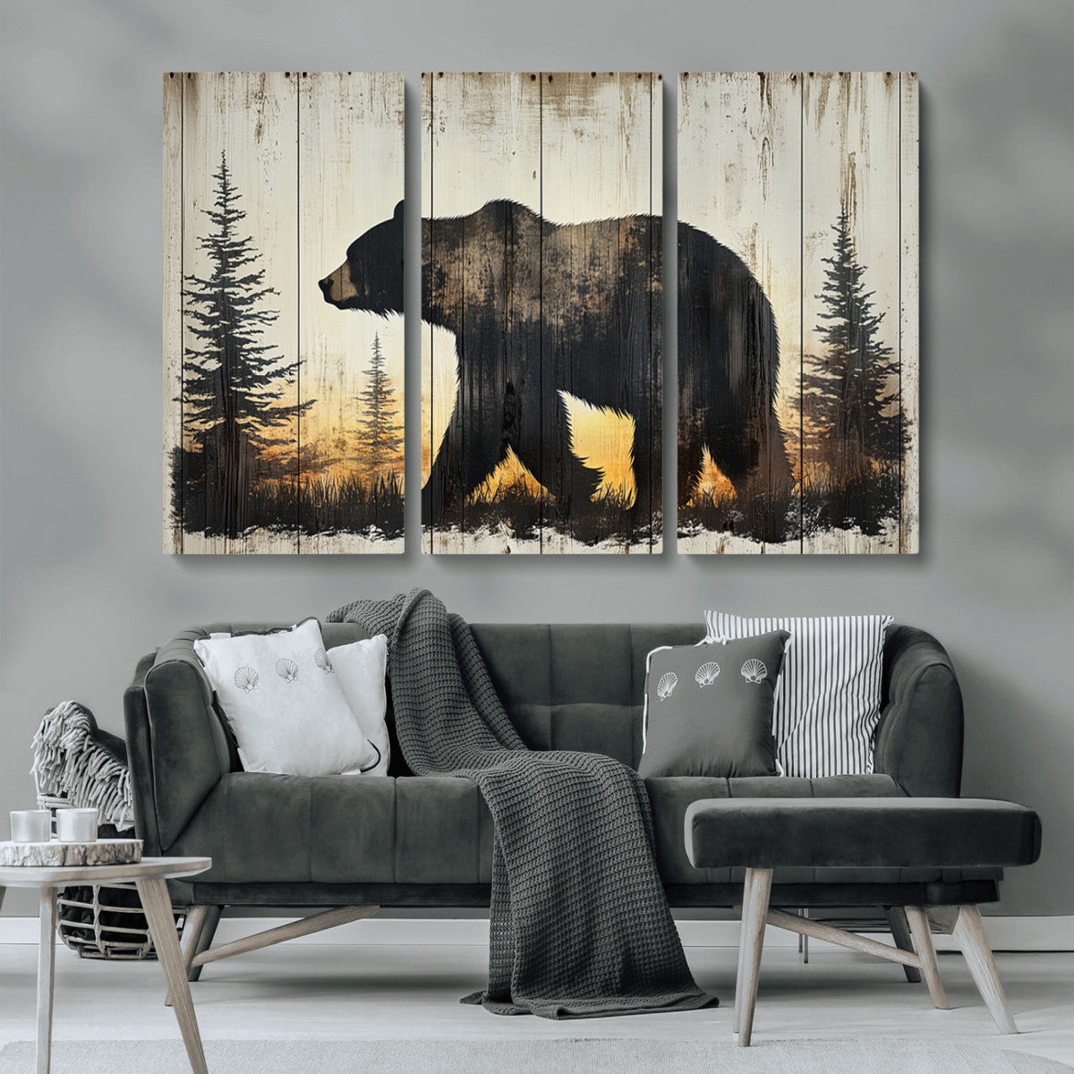 Vintage Bear Wall Art Canvas Print for Farmhouse - Mountain