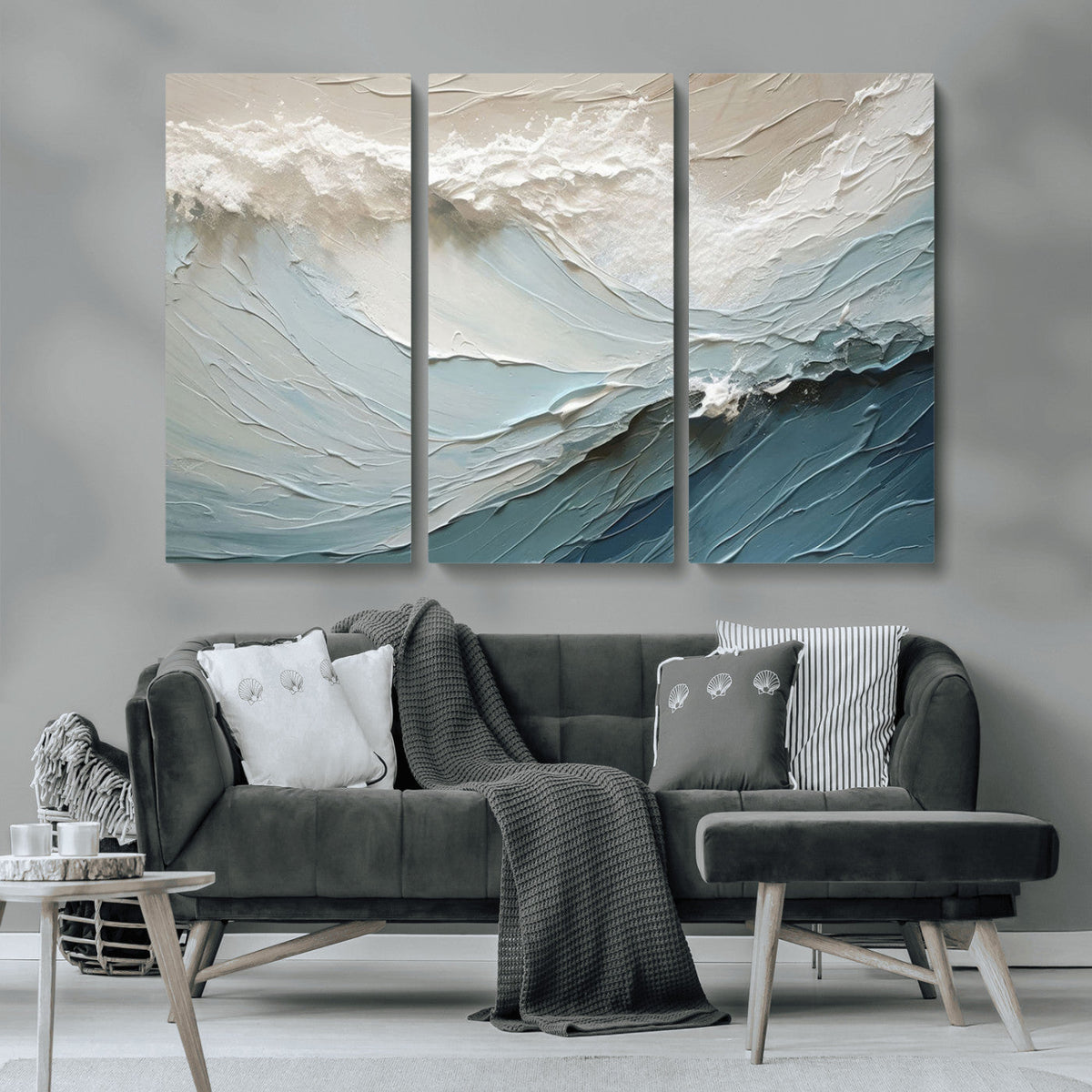 Waves Abstract Wall Art Print, Modern Framed Abstract Canvas