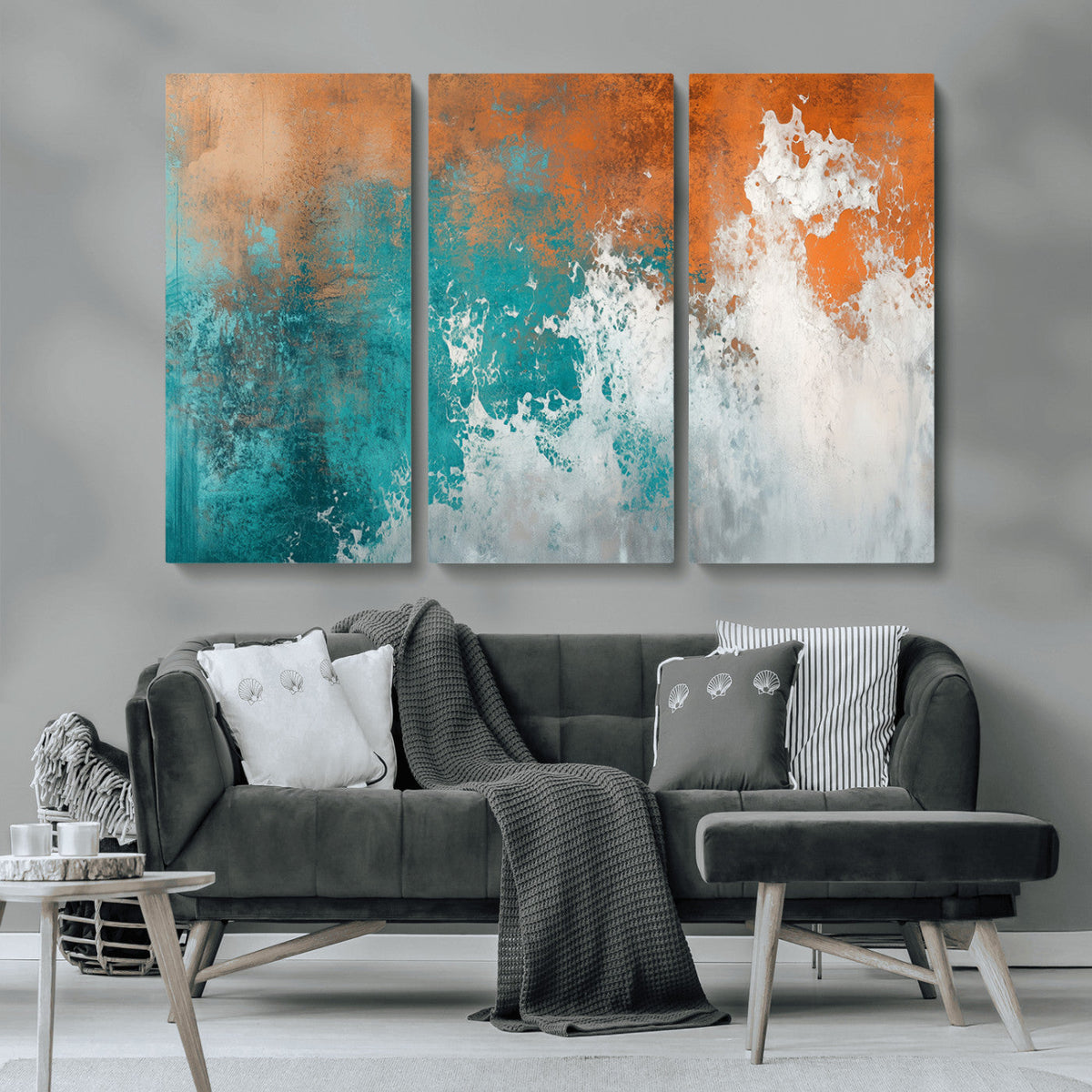 Vintage Abstract Print - Bold Teal and Orange Canvas Wall
