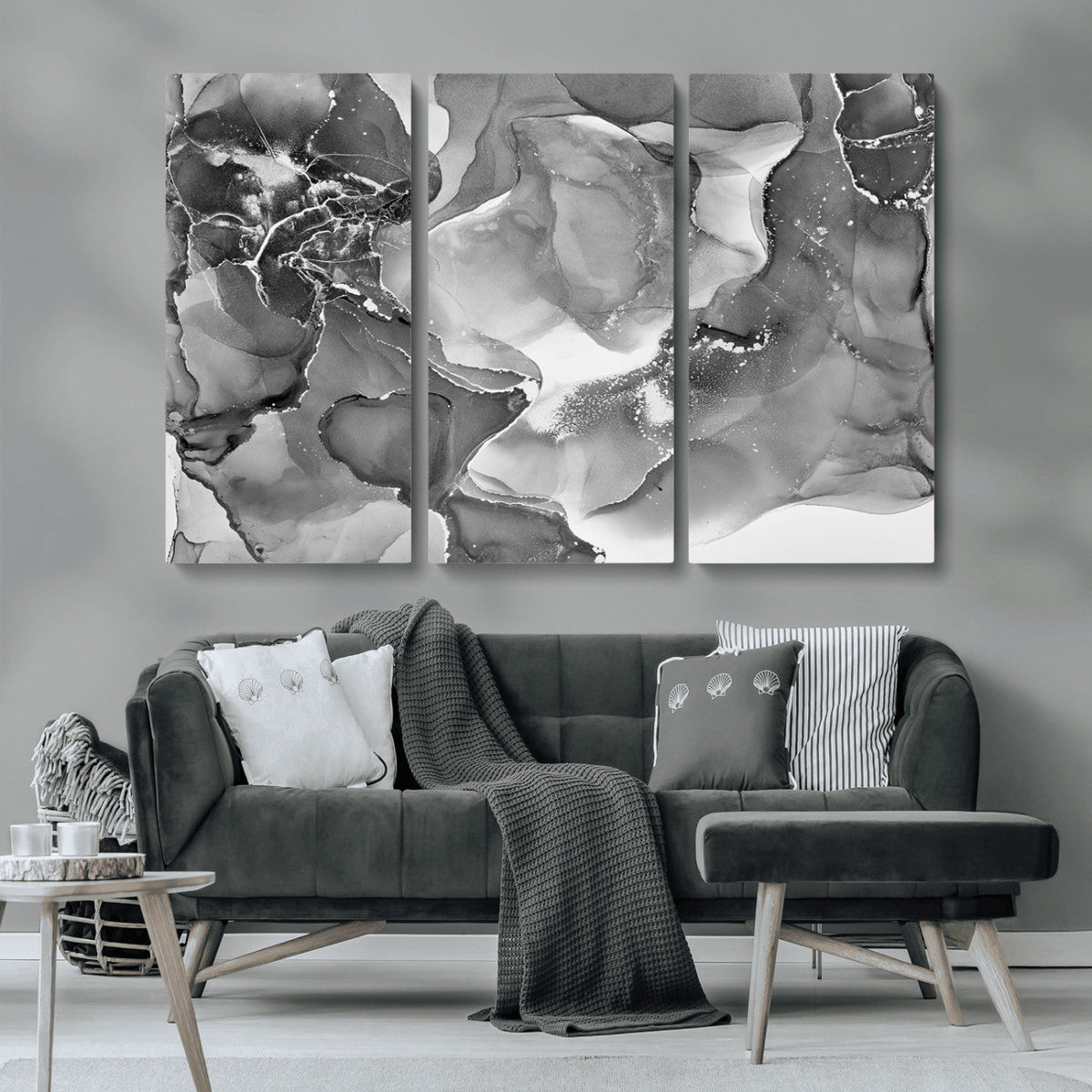 Black White Abstract Canvas Wall Art - Fluid Ink Artwork -
