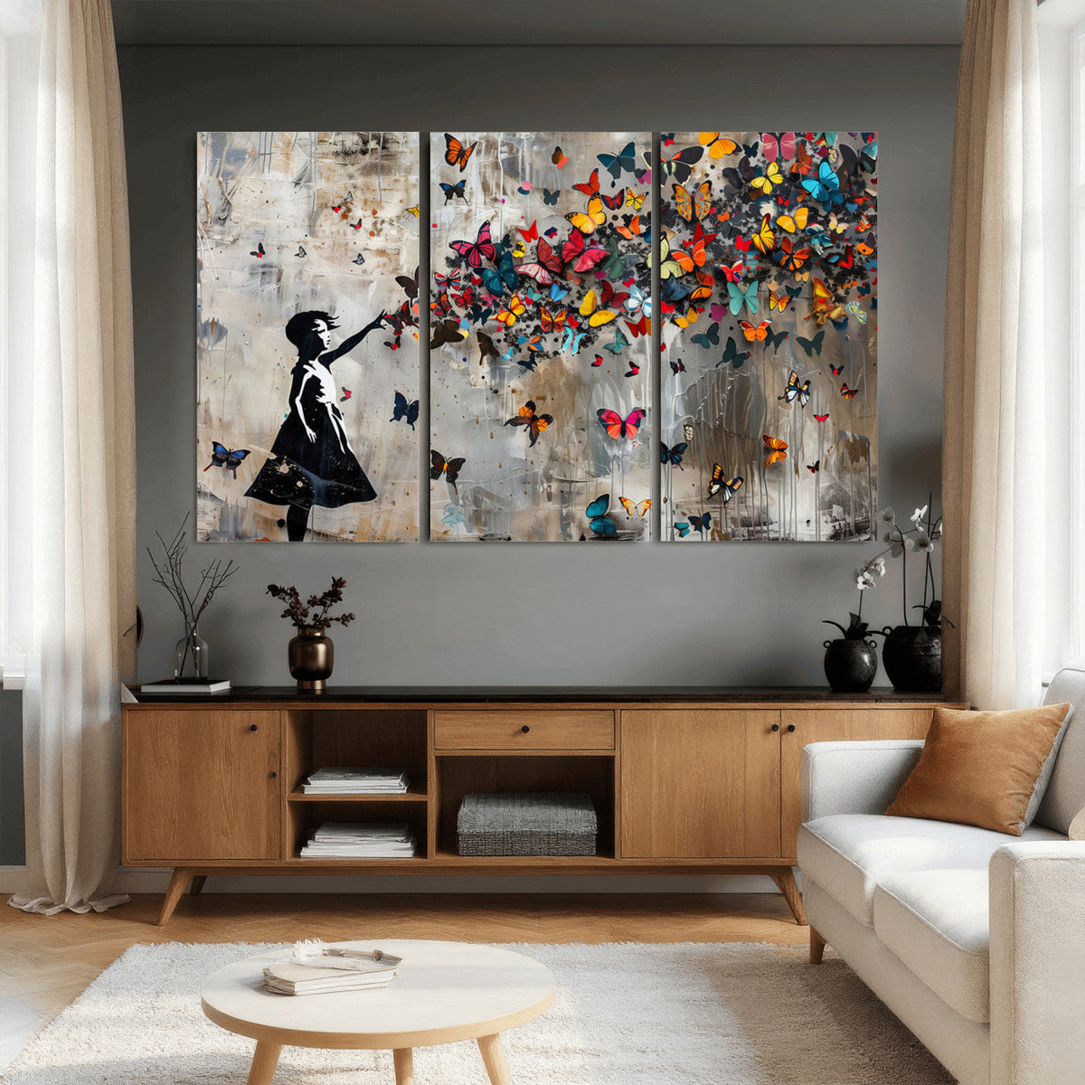 Banksy Butterfly Girl Wall Art – Modern Graffiti Canvas