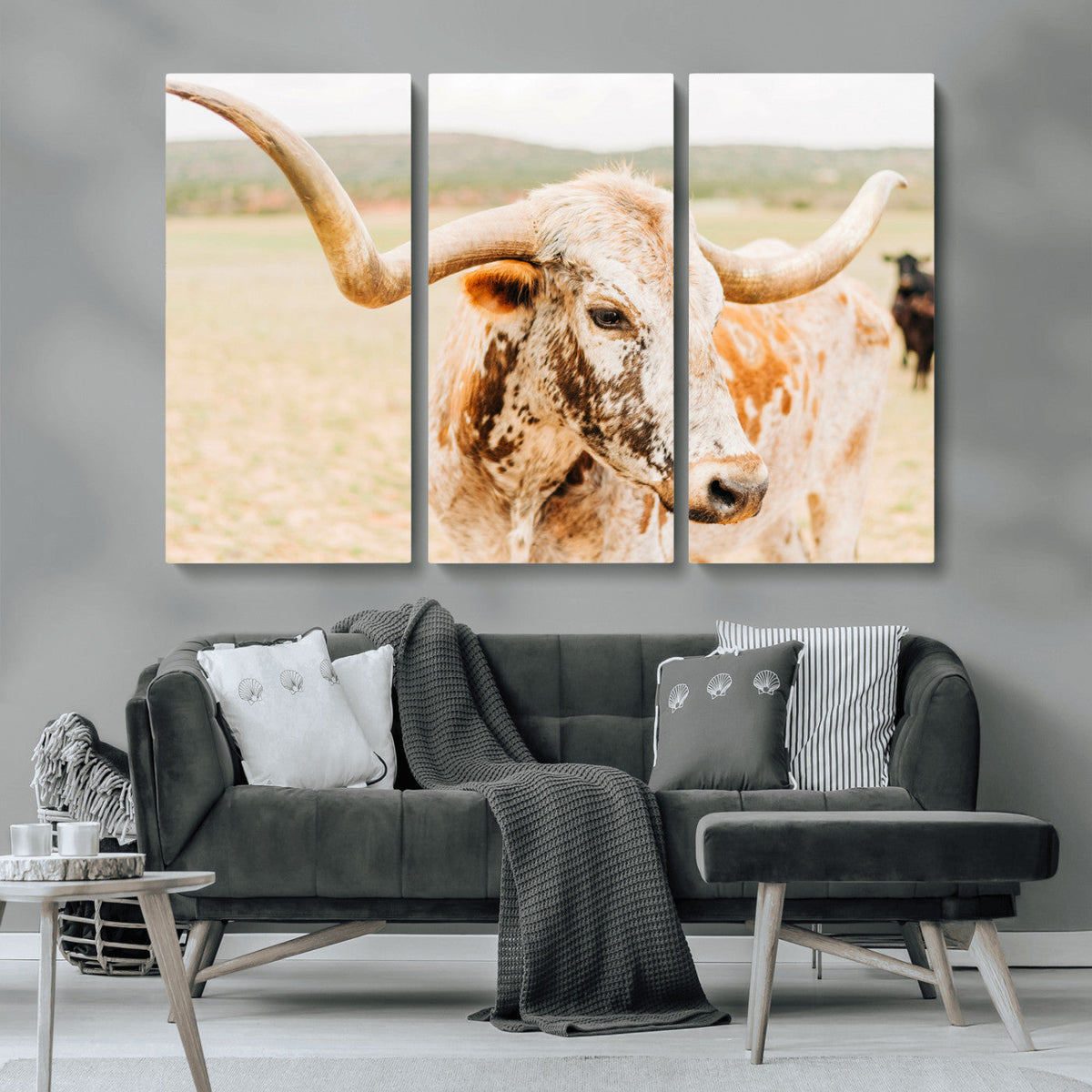 Texas Longhorn Wall Art Canvas Print – Framed Spotted Cow