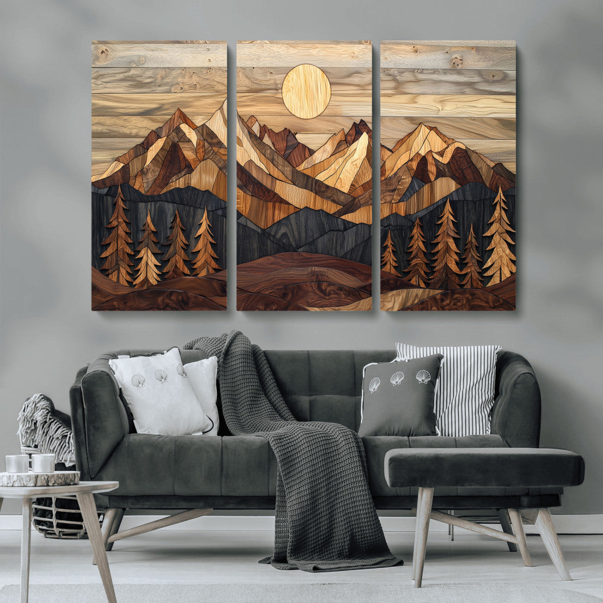 Wood Mountain Landscape Wall Art Canvas Print – Framed