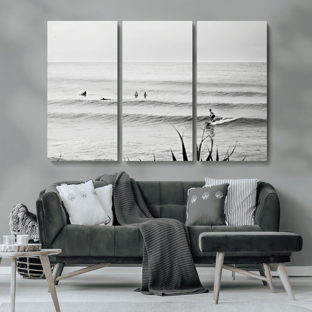Surfer Silhouette Wall Art – Framed Calm Ocean Canvas