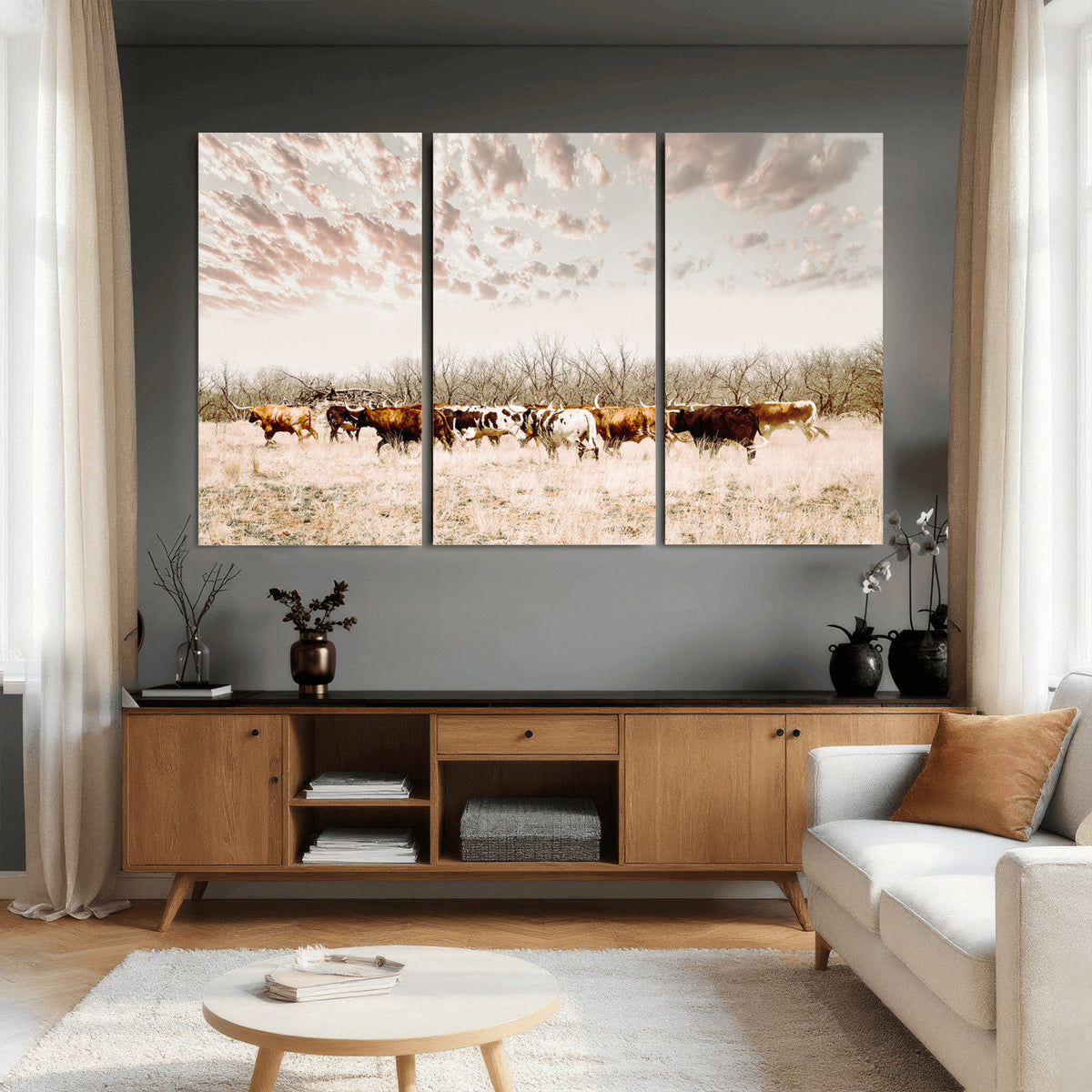 Longhorn Cattle Wall Art Canvas Print – Framed Texas Ranch