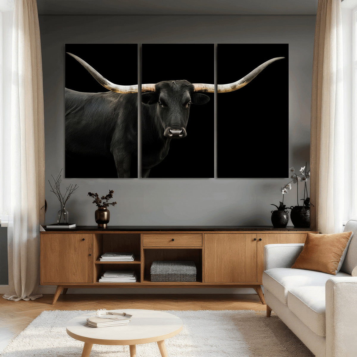 Longhorn Cattle Wall Art Canvas Print – Framed Texas Ranch