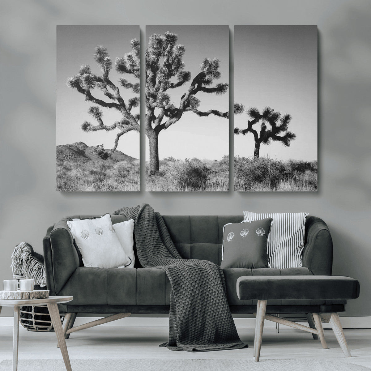 Joshua Tree Wall Art Canvas Print – Framed Monochrome Desert