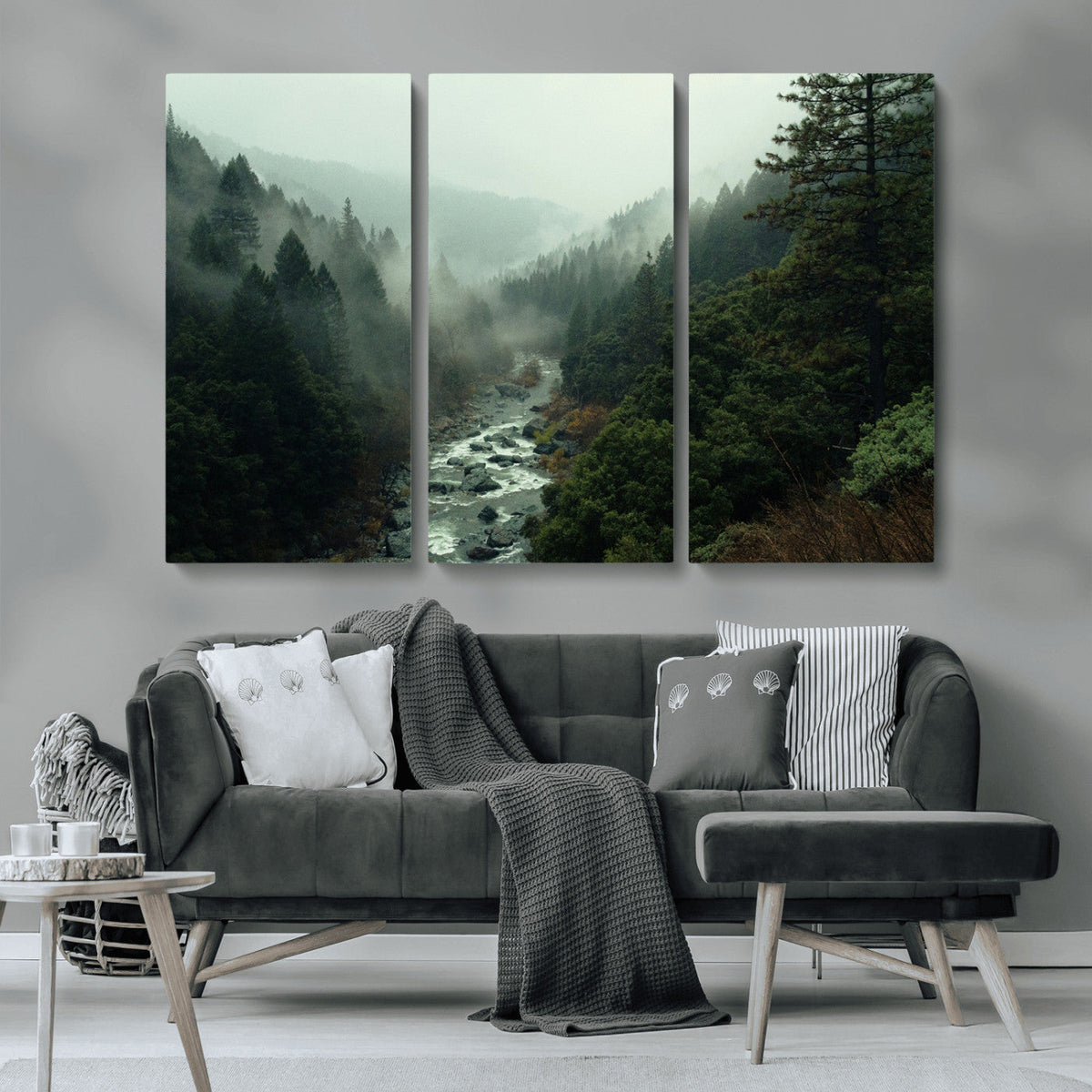 Misty Forest Wall Art Canvas Print – Framed Foggy River