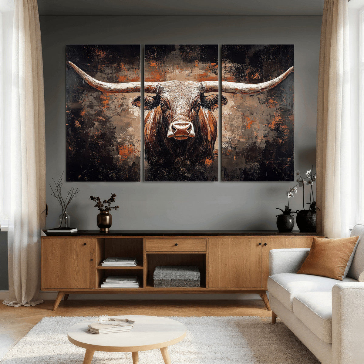 Abstract Longhorn Wall Art Canvas Print – Vintage Western