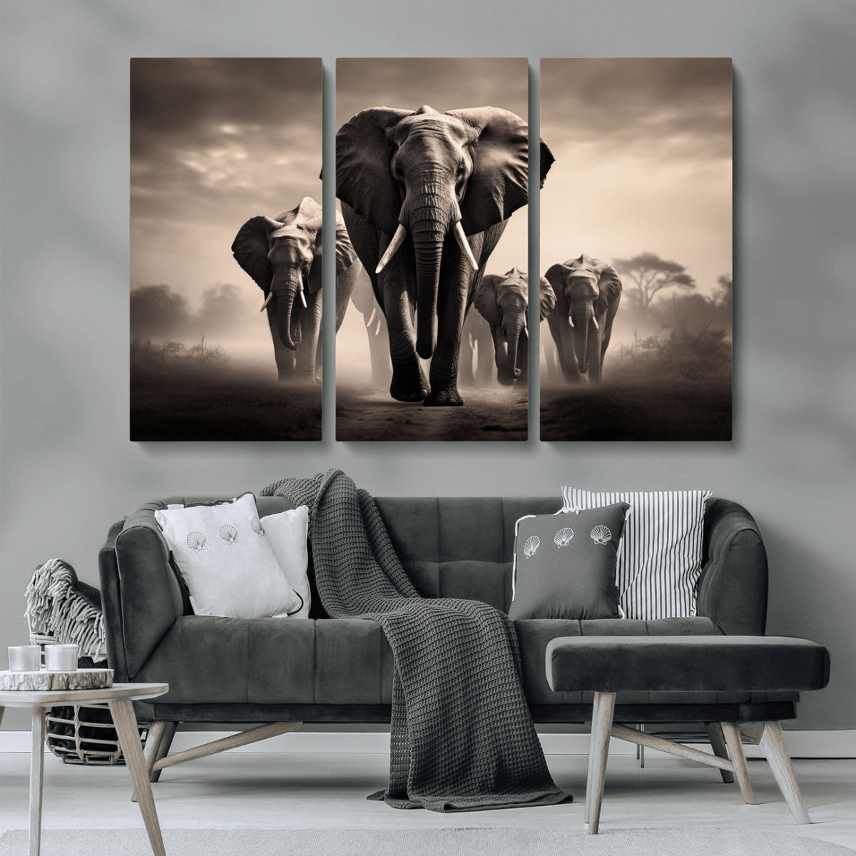 Elephant Family Wall Art Canvas Print, Framed Elephant Wall