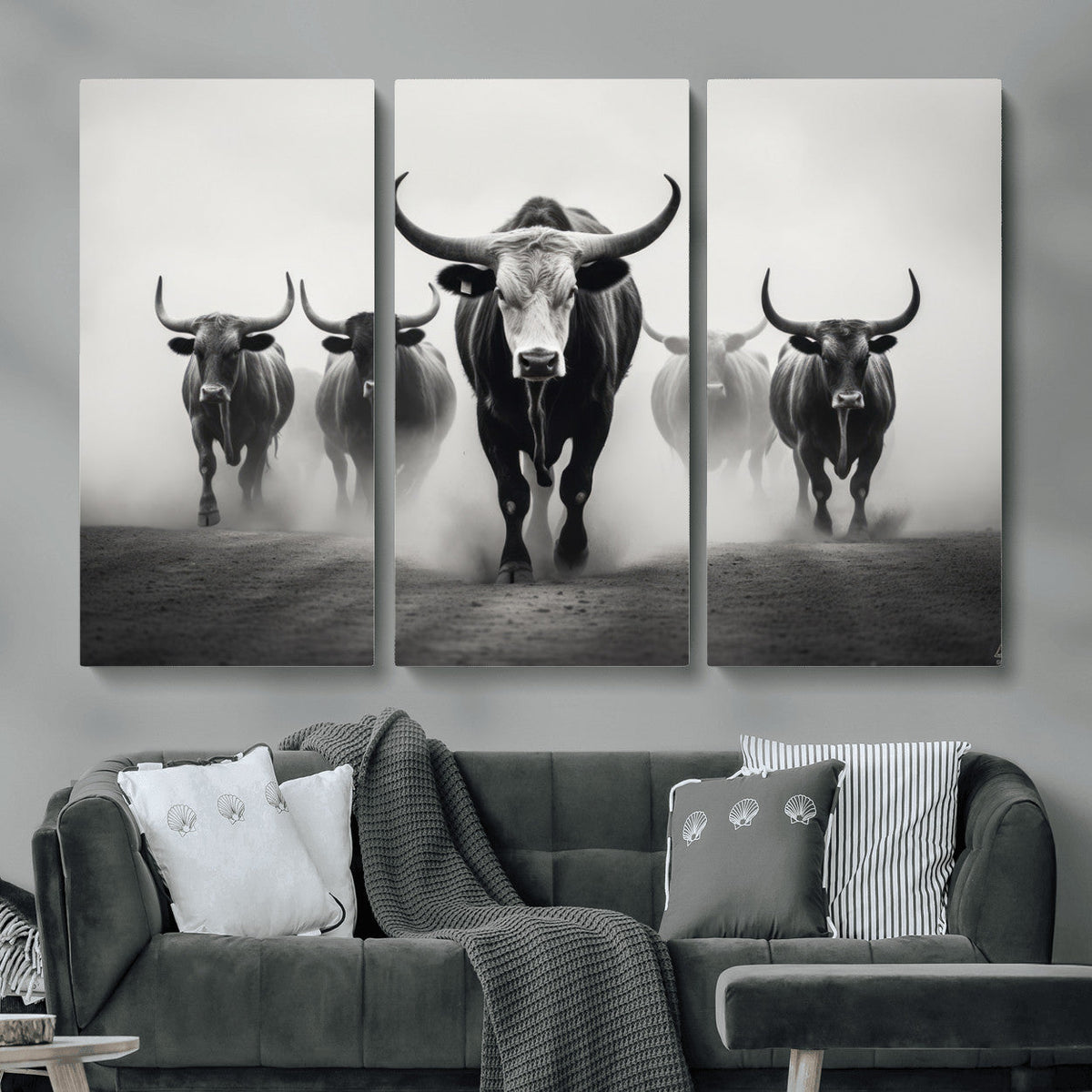 Texas Longhorn Wall Art Canvas Print, Framed Speckled Cow