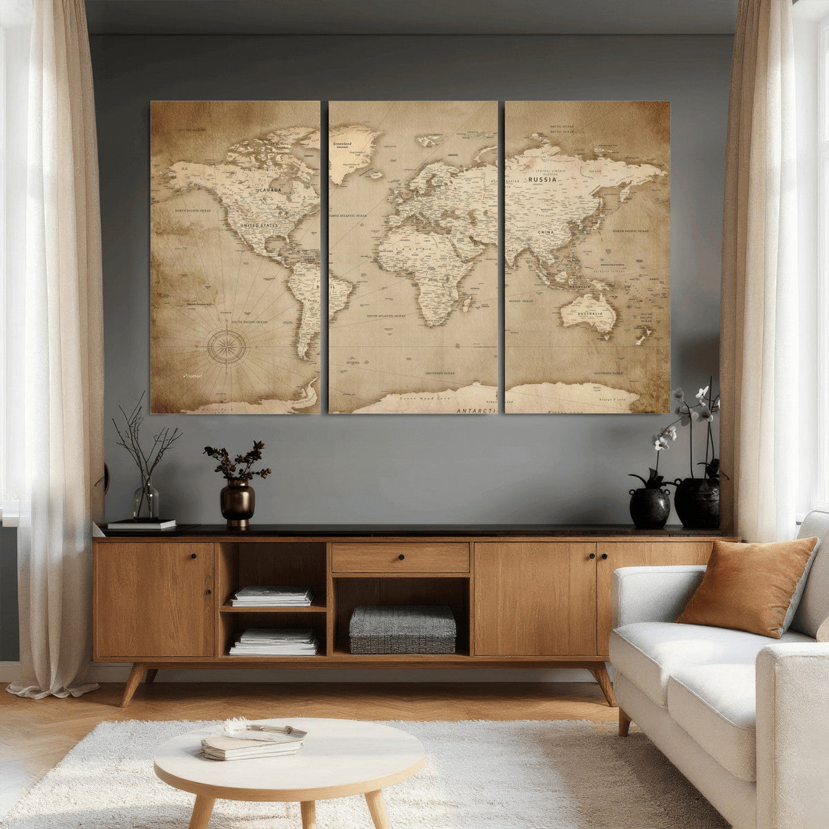 Colorful Watercolor World Map Canvas Wall Art – Framed