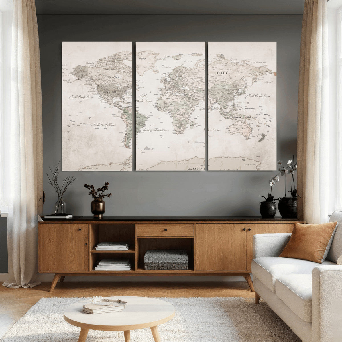 Antique Style World Map Canvas Print - Vintage Detailed