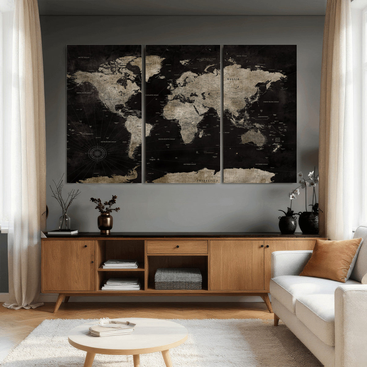 Detailed World Map Wall Art Print - Large Framed World Map